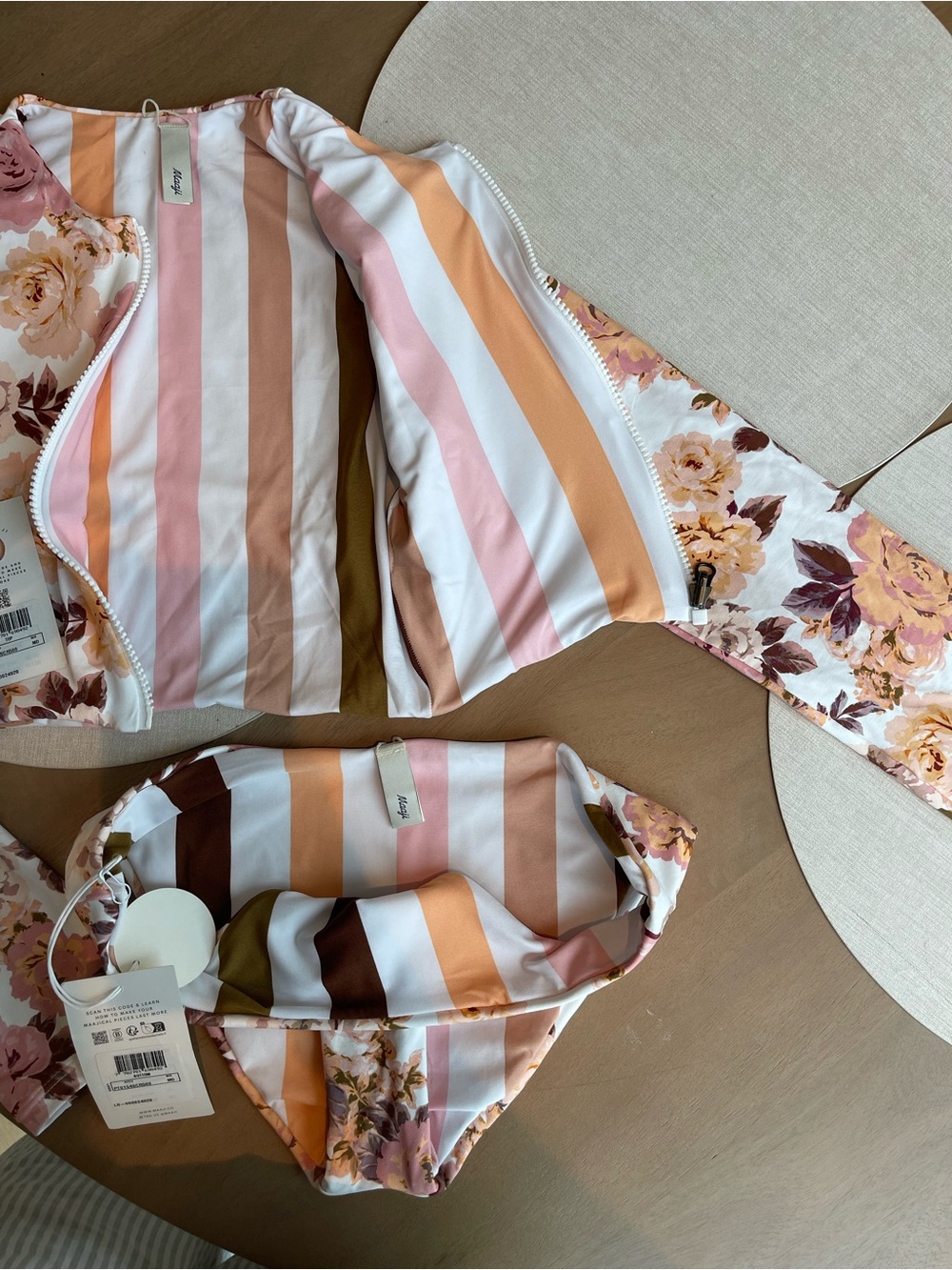 Maaji White Floral Zip-Front Long Sleeve Reversible Bikini - Pink & Peach - Picture 6 of 6